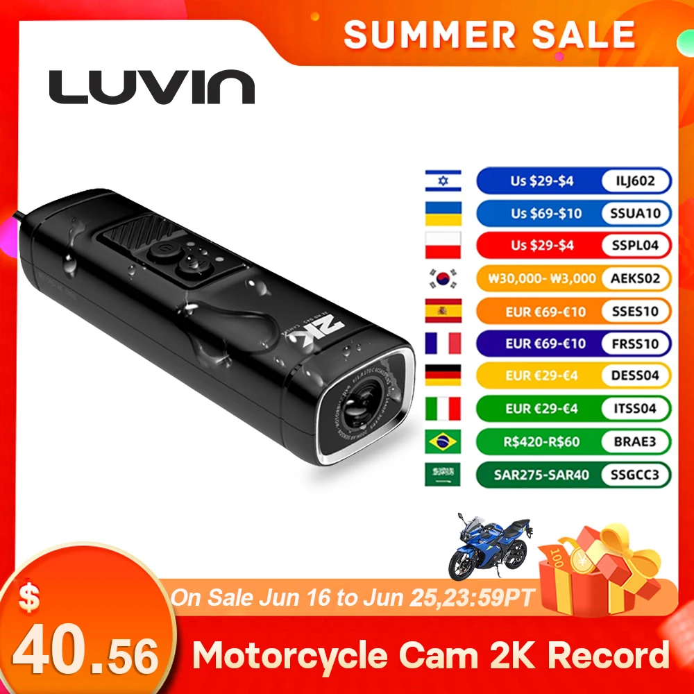 Luvin-V8 Motorcycle Dash Cam, Video Recorder, WiFi App, Waterproof, G Sensor, Loopcycle, Night Vision, Motor Driving, 2K, 1440P
Luvin-V8 Motorcycle Dash Cam, Video Recorder, WiFi App, Waterproof, G Sensor, Loopcycle, Night Vision, Motor Driving, 2K, 1440P