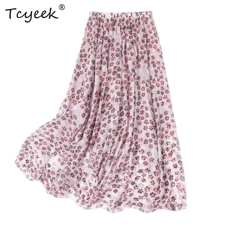 Tcyeek 100% Real Silk Long Skirts 2026 Spring Summer New Arrive Flowing Two-layer Beach Skirt Women Clothing Faldones Para Mujer
Tcyeek 100% Real Silk Long Skirts 2026 Spring Summer New Arrive Flowing Two-layer Beach Skirt Women Clothing Faldones Para Mujer