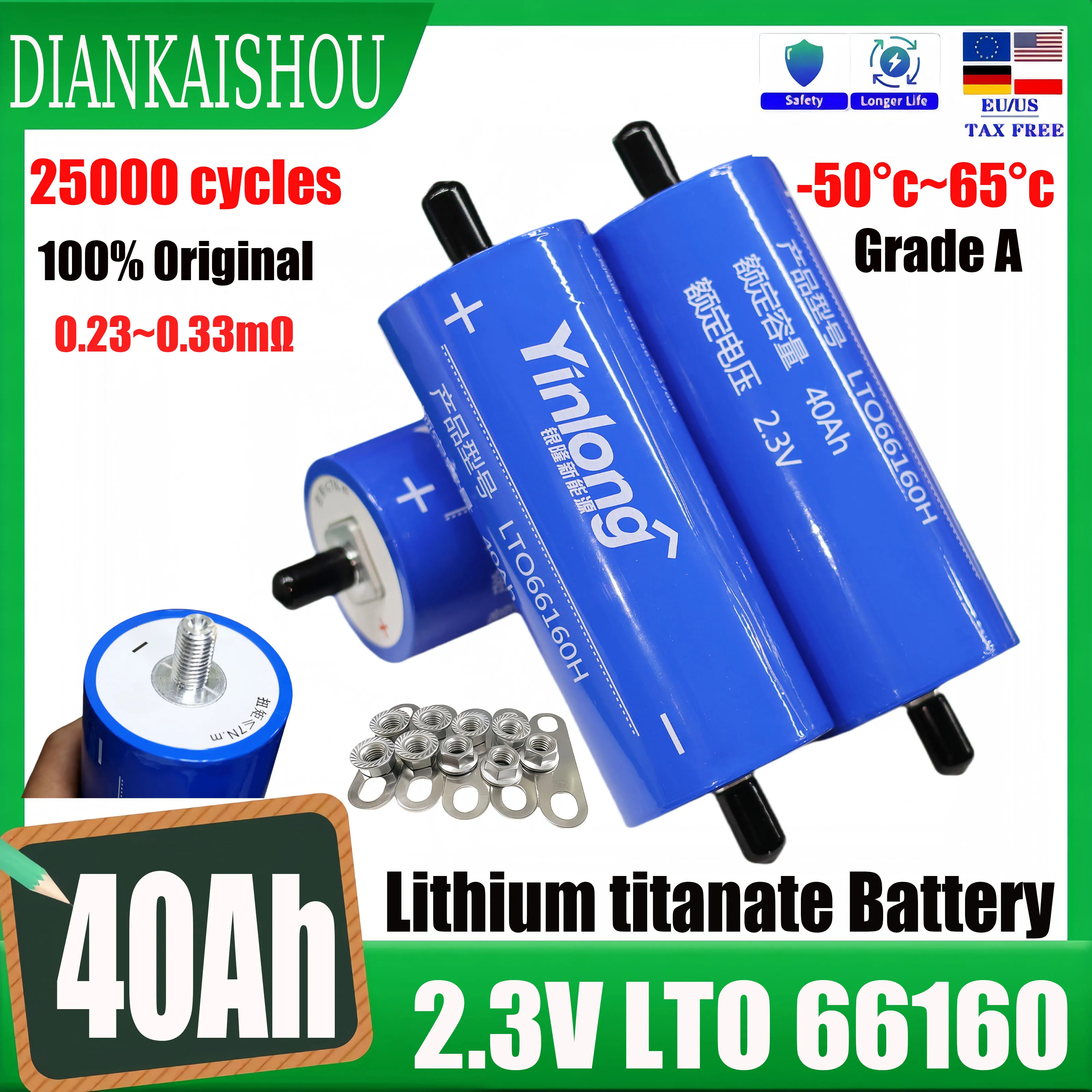 6-36pcs original yinlong 2.3v 40ah Lithium titanate lto Battery 10c DIY 12V 24V Electric Boat Solar Speaker Car Power Battery
6-36pcs original yinlong 2.3v 40ah Lithium titanate lto Battery 10c DIY 12V 24V Electric Boat Solar Speaker Car Power Battery