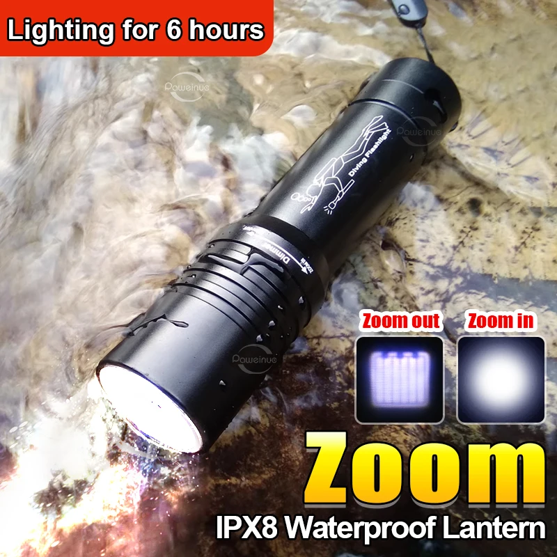 NEW Professional Diving Flashlight Powerful T6 Underwater Lantern 3 Modes Rotate Zoom IPX8 Underwater Torch 18650 Diving Lantern
NEW Professional Diving Flashlight Powerful T6 Underwater Lantern 3 Modes Rotate Zoom IPX8 Underwater Torch 18650 Diving Lantern