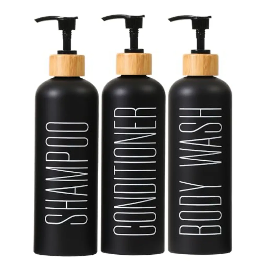 16oz 3-Pack Refillable Black Bathroom Shower Set - Empty Bottles with Pump for Shampoo, Conditioner, or Body Wash
16oz 3-Pack Refillable Black Bathroom Shower Set - Empty Bottles with Pump for Shampoo, Conditioner, or Body Wash