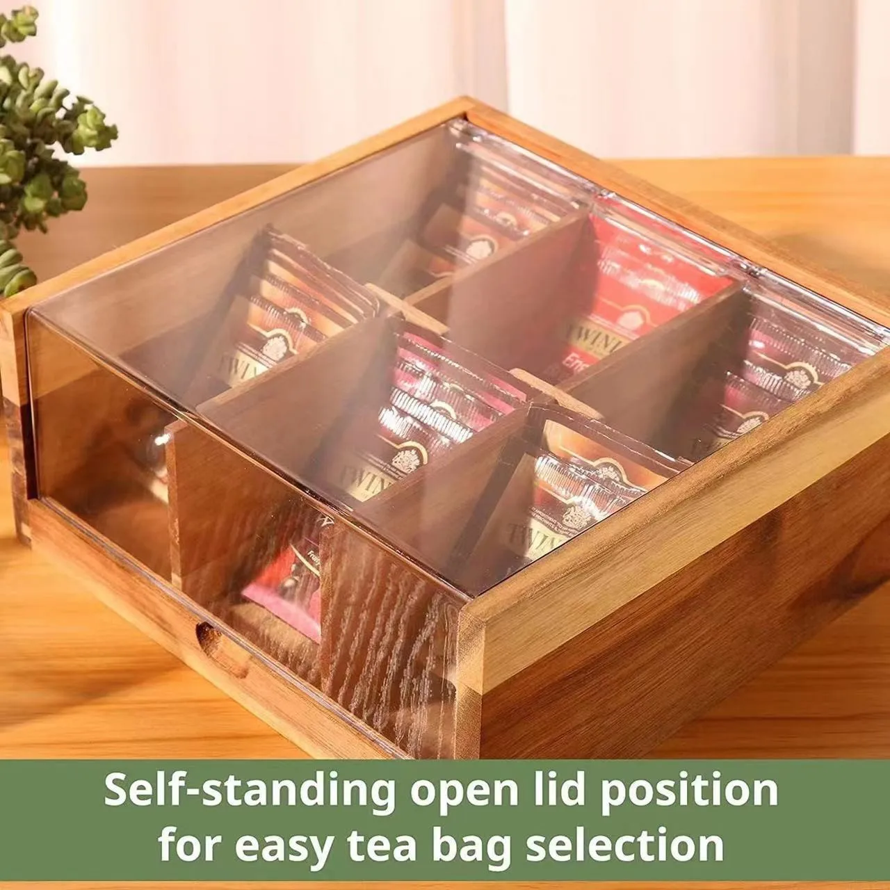 Bamboo Tea Bag Storage Box with Clear Lid 6 Compartments Container Desktop Coffee Station Sugar Packet Organizer Tea Case
Bamboo Tea Bag Storage Box with Clear Lid 6 Compartments Container Desktop Coffee Station Sugar Packet Organizer Tea Case