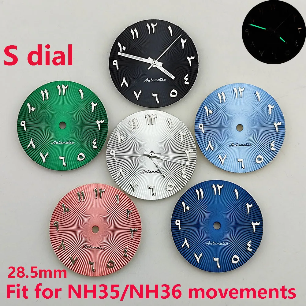 28.5mm NH35 dial S dial silver nail Arabic alphabet dial suitable for NH35 NH36 movement
28.5mm NH35 dial S dial silver nail Arabic alphabet dial suitable for NH35 NH36 movement