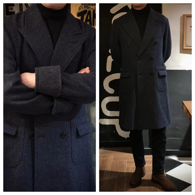 Осень/зима двубортный мужской костюм пальто британский стиль средней длины тренч с лацканами в елочку темно-синий
Осень/зима двубортный мужской костюм пальто британский стиль средней длины тренч с лацканами в елочку темно-синий