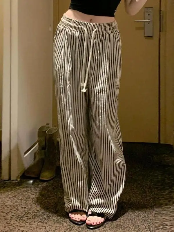 High Waist Striped Straight Leg Pants Women's Spring Casual Trousers Wide Leg Long Pants Lazy Style Versatile Floor Length
High Waist Striped Straight Leg Pants Women's Spring Casual Trousers Wide Leg Long Pants Lazy Style Versatile Floor Length