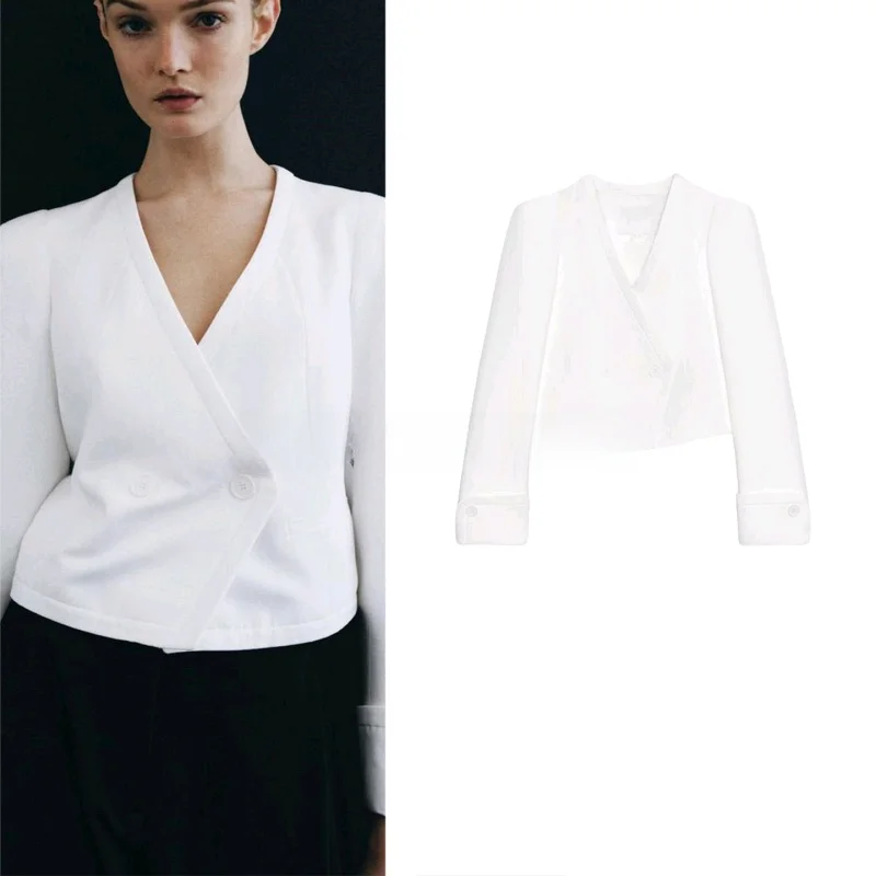 Summer New Women's Short Double-breasted Long Sleeve V-neck Suit Jacket French Style Fashion Polyester Fiber 100%
Summer New Women's Short Double-breasted Long Sleeve V-neck Suit Jacket French Style Fashion Polyester Fiber 100%