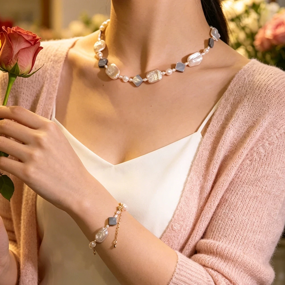 Bohemian Baroque Pearl Shell Jewelry Set Women Handmade Irregular Freshwater Pearla Necklace and Bracelet Beads Vintage Wedding
Bohemian Baroque Pearl Shell Jewelry Set Women Handmade Irregular Freshwater Pearla Necklace and Bracelet Beads Vintage Wedding