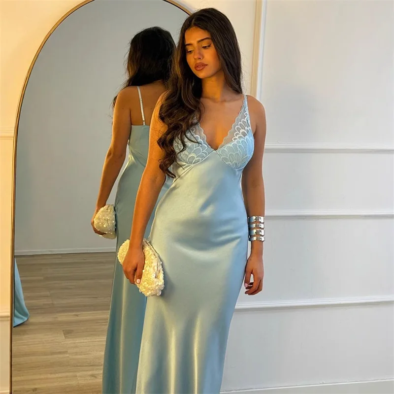 Blue Satin Prom Dress Sexy V Neck Sleeveless Long Sheath Party Gown Night Robe Formal Bridal Wedding Birthday Robe
Blue Satin Prom Dress Sexy V Neck Sleeveless Long Sheath Party Gown Night Robe Formal Bridal Wedding Birthday Robe