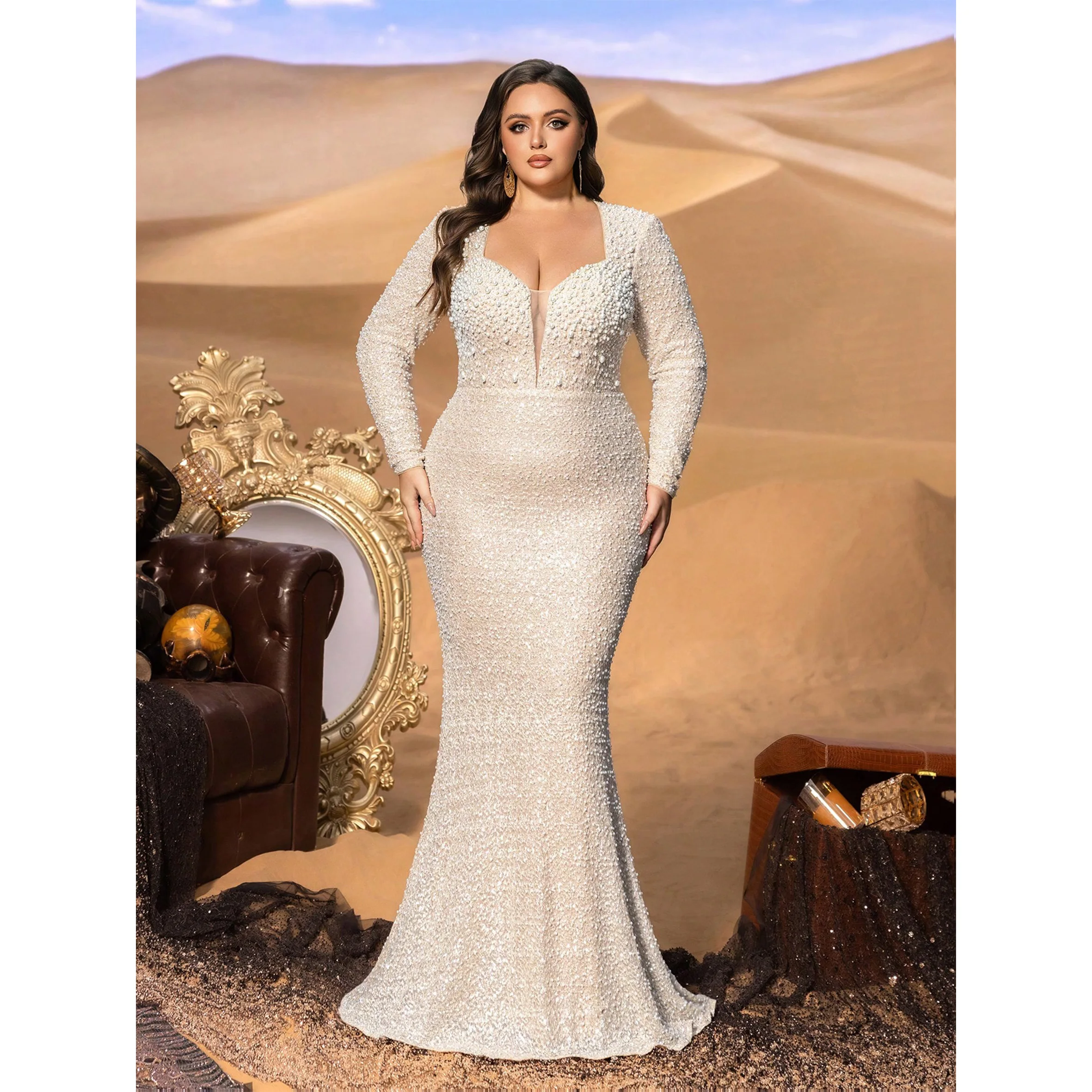 Plus Elegant Heart-Shaped Neckline Long Sleeve Sequin Fishtail Evening Gown Red Carpet, Galas, Formal Weddings, Upscale Parties
Plus Elegant Heart-Shaped Neckline Long Sleeve Sequin Fishtail Evening Gown Red Carpet, Galas, Formal Weddings, Upscale Parties