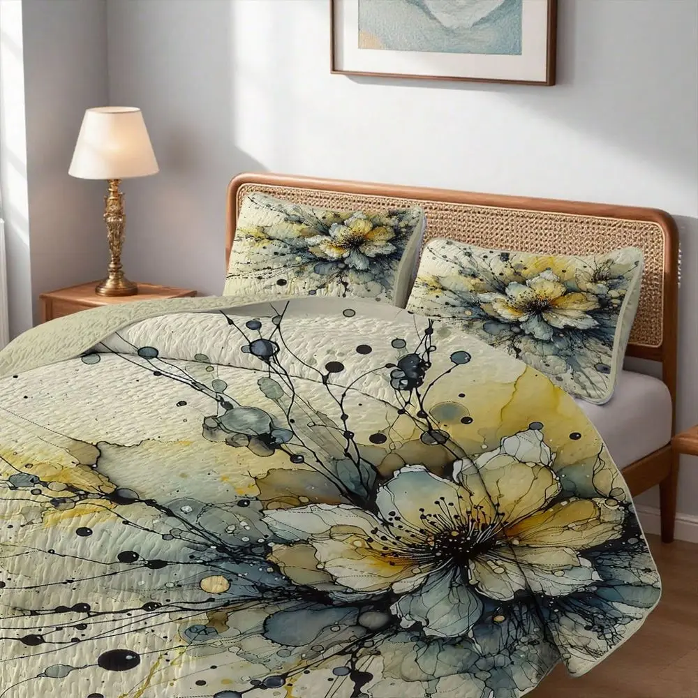 3pcs Ink Flower Ultrasonic Printed Quilt Set1 Quilt 1 2 Pillowcases, 100 Polyester Lightweight Breathable Summer Bedding Set, Du
3pcs Ink Flower Ultrasonic Printed Quilt Set1 Quilt 1 2 Pillowcases, 100 Polyester Lightweight Breathable Summer Bedding Set, Du