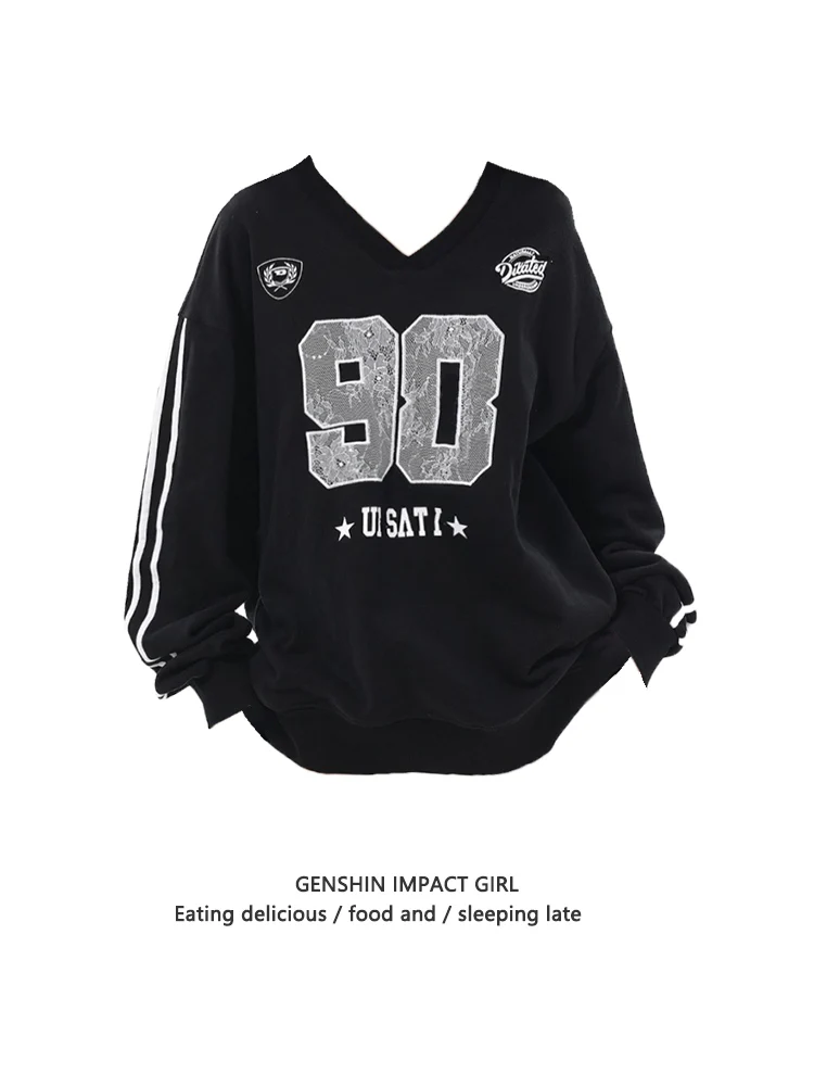 Loose Oversize Hoodie Women's V-Neck Pullover Printed Sweatshirt Early Autumn New Style Digital Print Black Outerwear Trendy
Loose Oversize Hoodie Women's V-Neck Pullover Printed Sweatshirt Early Autumn New Style Digital Print Black Outerwear Trendy