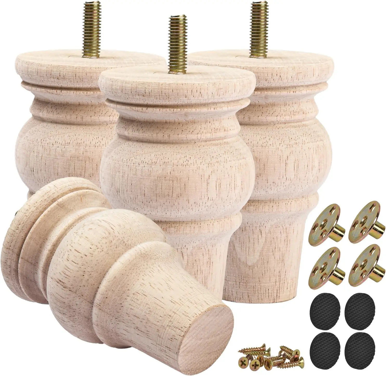 4 Inch Solid Hardwood Furniture Legs Set of 4 - Replacement Bun Feet for Sofa, Chair, Table, Cabinet, M8 Predrilled, 1762lbs Capacity
4 Inch Solid Hardwood Furniture Legs Set of 4 - Replacement Bun Feet for Sofa, Chair, Table, Cabinet, M8 Predrilled, 1762lbs Capacity