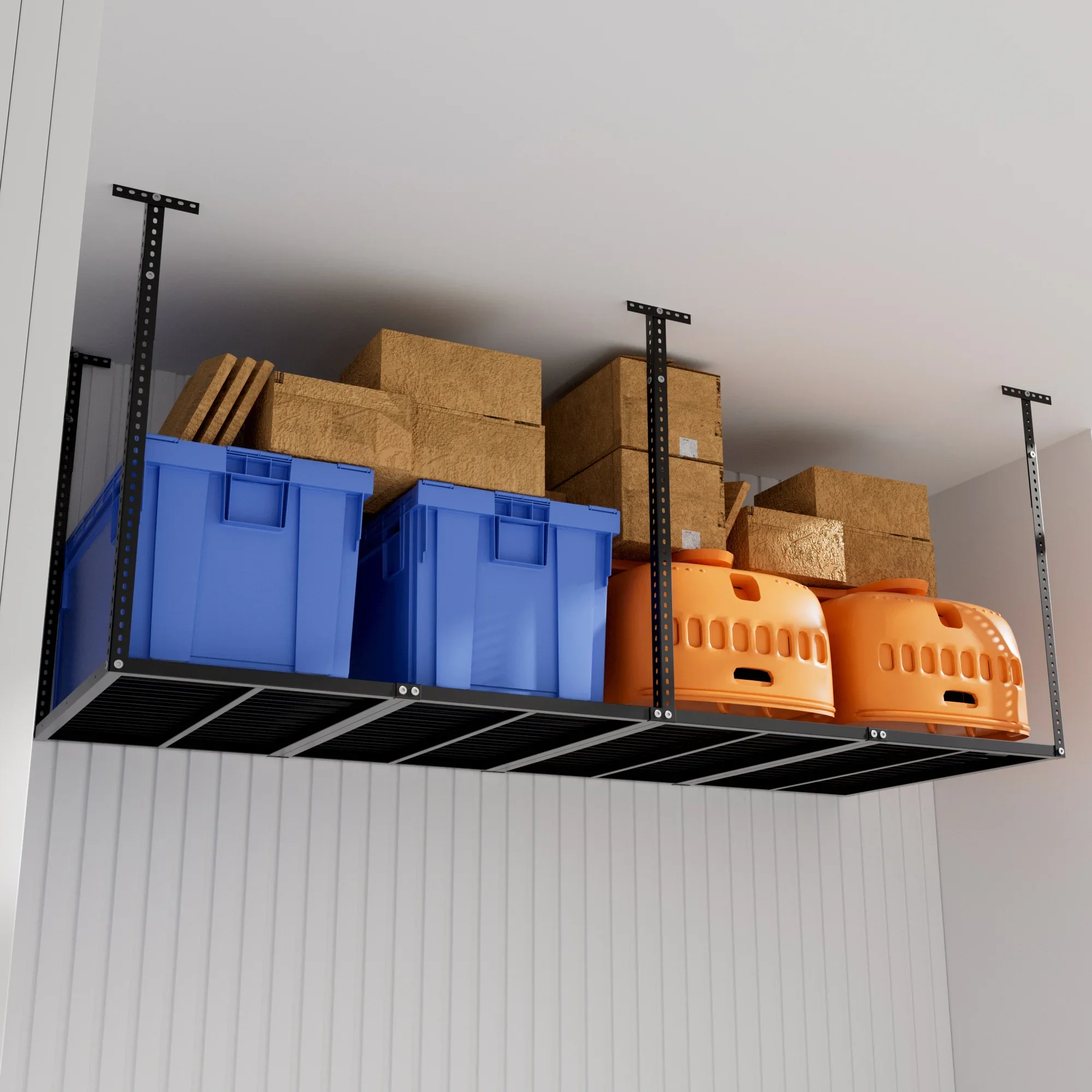 3x8 Overhead Garage Storage Rack, Heavy Duty Adjustable Ceiling Mounted Storage Racks, 750LBS Weight Capacity, Black
3x8 Overhead Garage Storage Rack, Heavy Duty Adjustable Ceiling Mounted Storage Racks, 750LBS Weight Capacity, Black