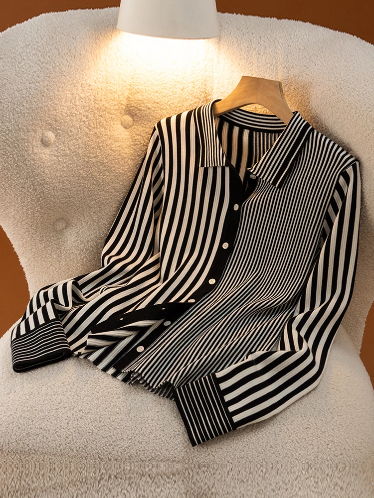 Women Striped Sweater Shirt 100% Merino Wool Cardigan Office Lady Cashmere Knitwear Shirt Spring Autumn Winter Female Clothing
Women Striped Sweater Shirt 100% Merino Wool Cardigan Office Lady Cashmere Knitwear Shirt Spring Autumn Winter Female Clothing