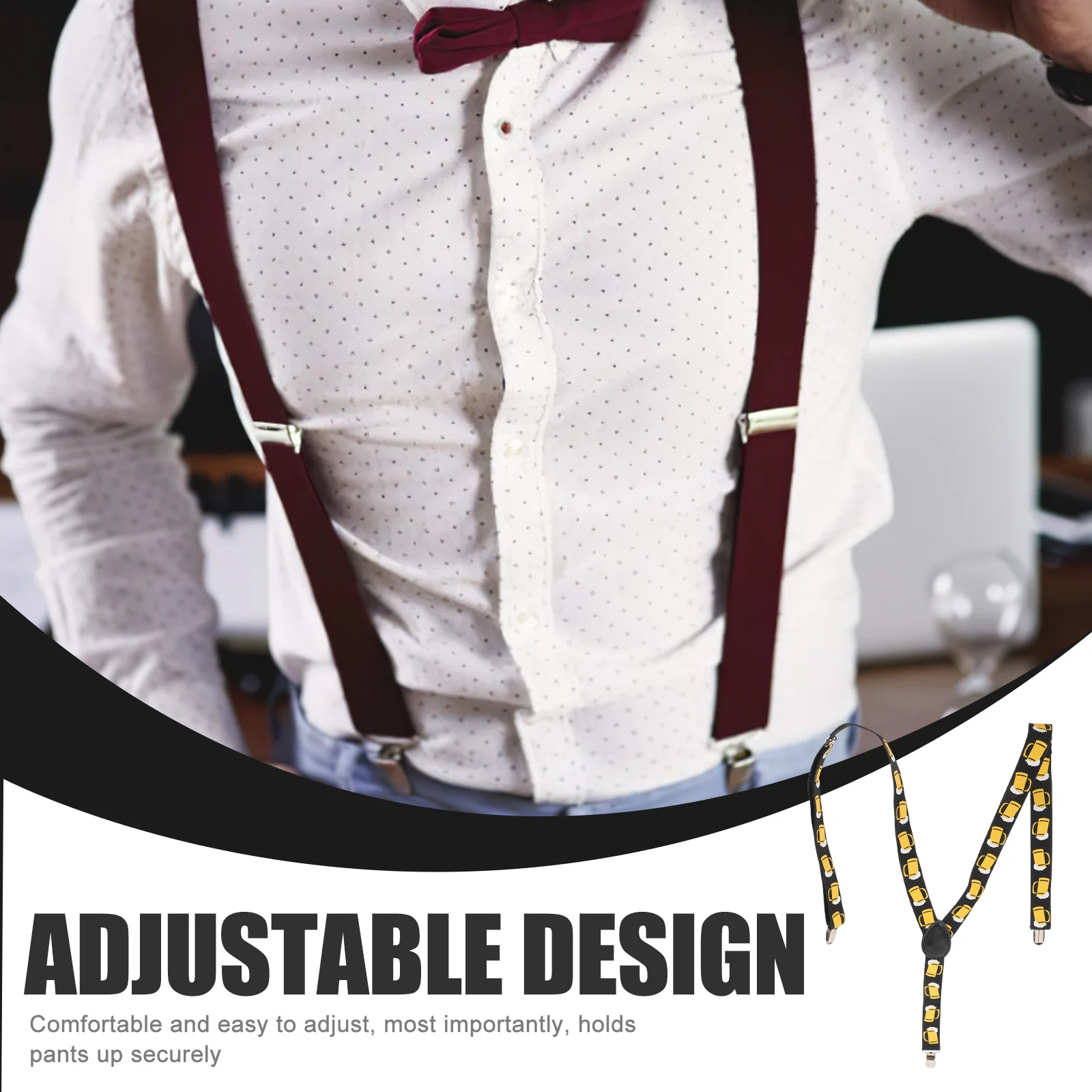 Men's Adjustable Black Elastic Suspenders Clip-on Beer Print Y-Shaped Braces Comfortable Secure Fit for Jeans Trousers
Men's Adjustable Black Elastic Suspenders Clip-on Beer Print Y-Shaped Braces Comfortable Secure Fit for Jeans Trousers