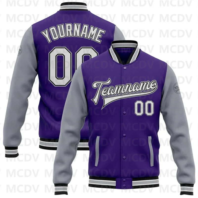 Custom Purple White Gray-Black Bomber Full-Snap Varsity Letterman Two Tone Jacket
Custom Purple White Gray-Black Bomber Full-Snap Varsity Letterman Two Tone Jacket