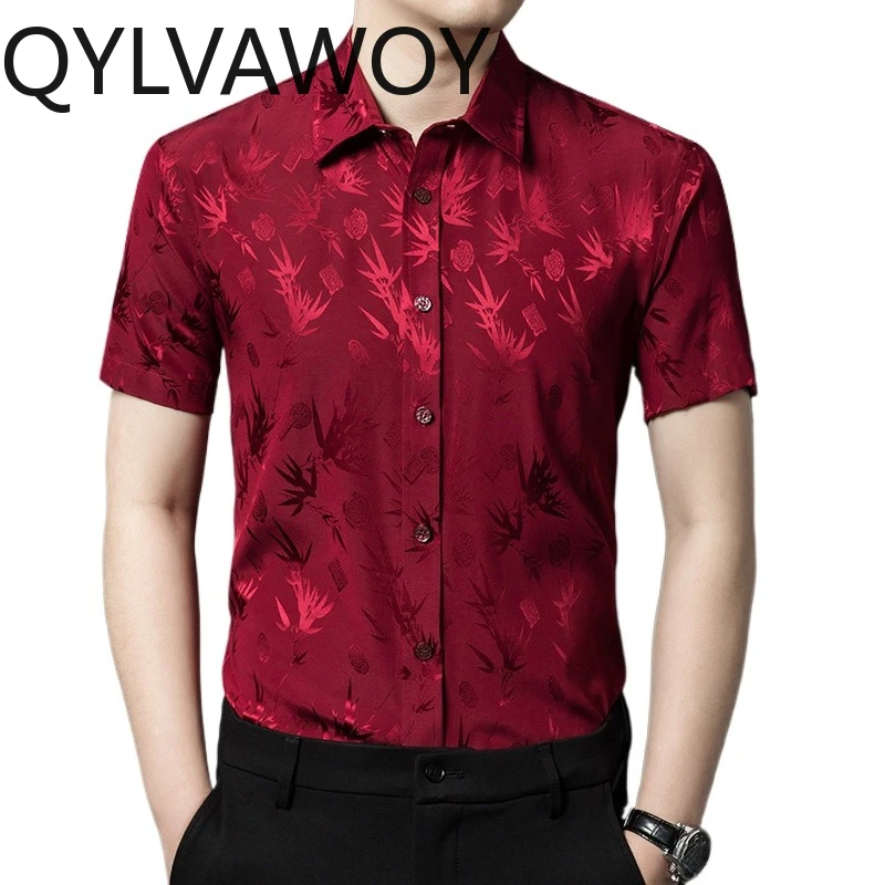 QYLVAWOY 92% Mulberry Silk Men's Shirts Luxury Man Clothing Tops High-end Short Sleeve Shirt Jacquard Shirts for Man Business
QYLVAWOY 92% Mulberry Silk Men's Shirts Luxury Man Clothing Tops High-end Short Sleeve Shirt Jacquard Shirts for Man Business
