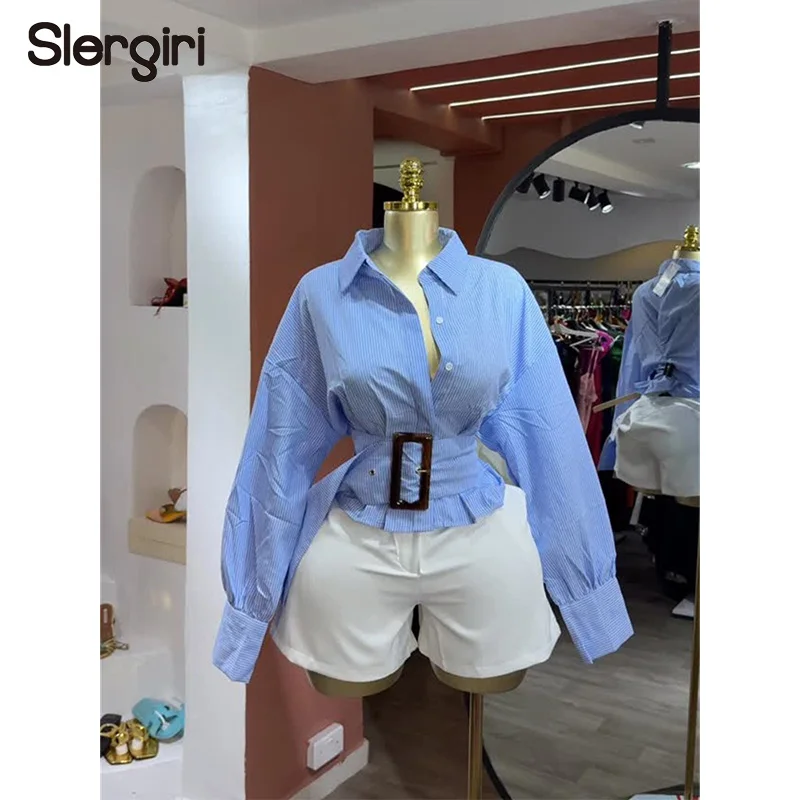 Slergiri Striped Long Sleeve Belted Shirt Women Fashion New 2026 Autumn Street Casual Turn-Down Collar Button Short Blouses Tops
Slergiri Striped Long Sleeve Belted Shirt Women Fashion New 2026 Autumn Street Casual Turn-Down Collar Button Short Blouses Tops