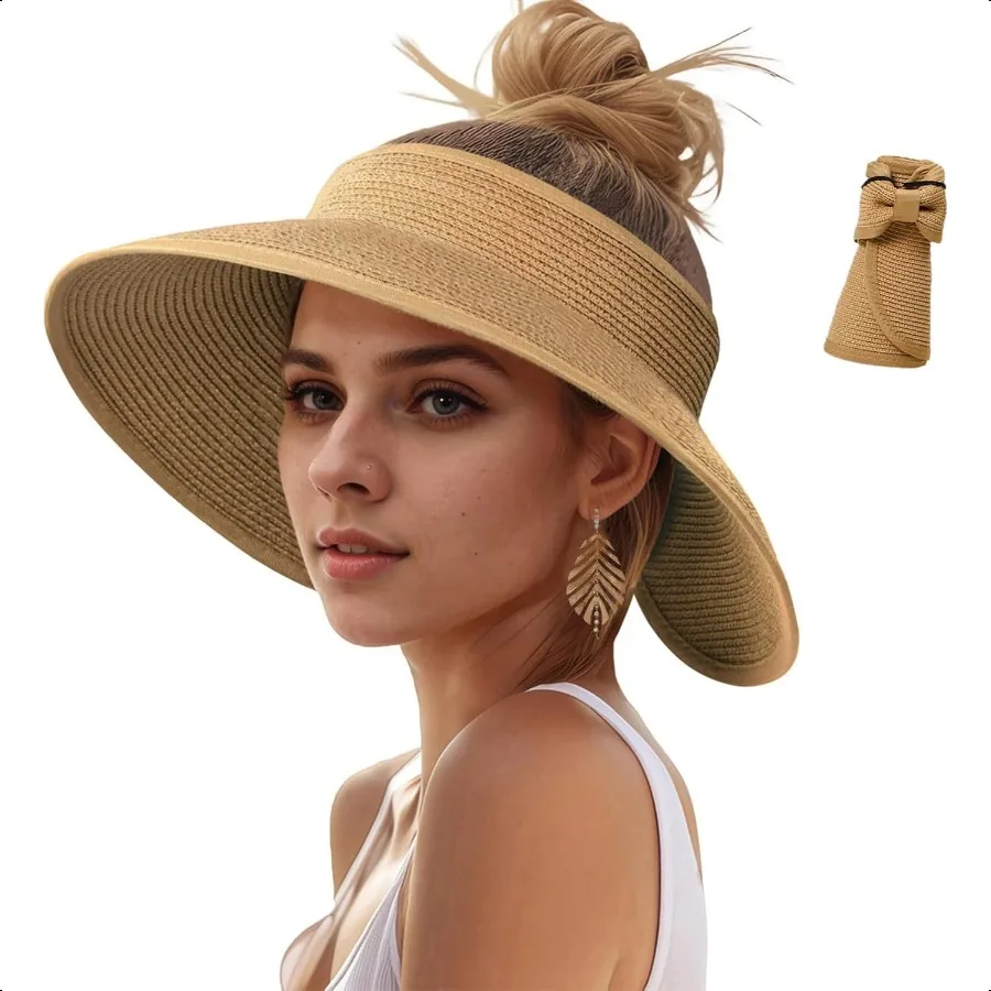 Sun Hats Visor for Women UV UPF Straw Beach Hat Foldable Wide Brim Ponytail Summer Hats Packable Travel
Sun Hats Visor for Women UV UPF Straw Beach Hat Foldable Wide Brim Ponytail Summer Hats Packable Travel