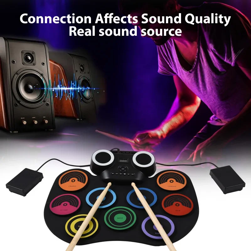 Portable Electronic Drum Hand-rolled Silicone Drum Set Built-in Speaker LED Display Monitorable with Foot Pedal USB or Battery
Portable Electronic Drum Hand-rolled Silicone Drum Set Built-in Speaker LED Display Monitorable with Foot Pedal USB or Battery