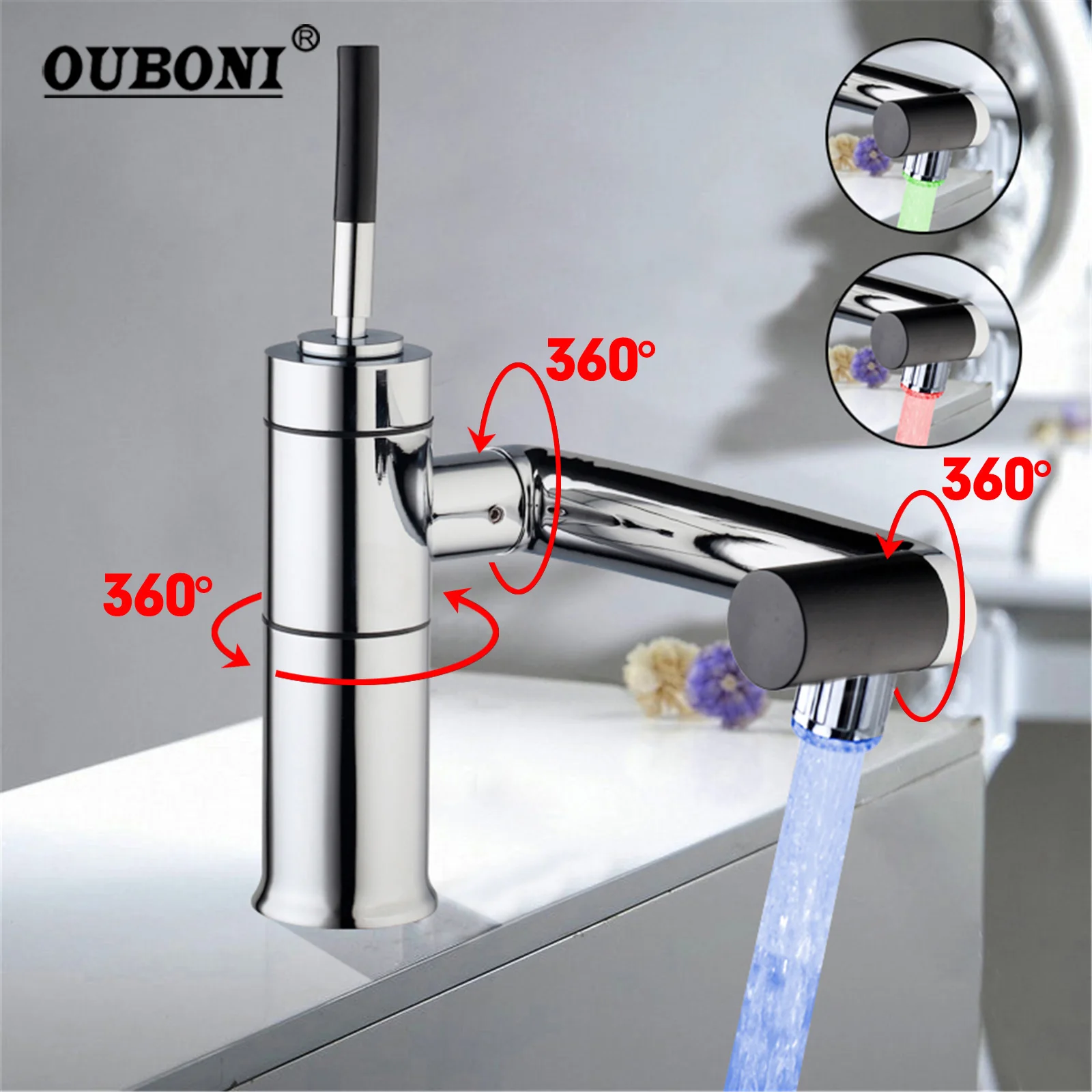 OUBONI светодиодный светильник, смеситель для раковины в ванной комнате, нержавеющая сталь, поворотные смесители для умывальника, смесители с одной ручкой, монтируемые на палубе 
OUBONI светодиодный светильник, смеситель для раковины в ванной комнате, нержавеющая сталь, поворотные смесители для умывальника, смесители с одной ручкой, монтируемые на палубе