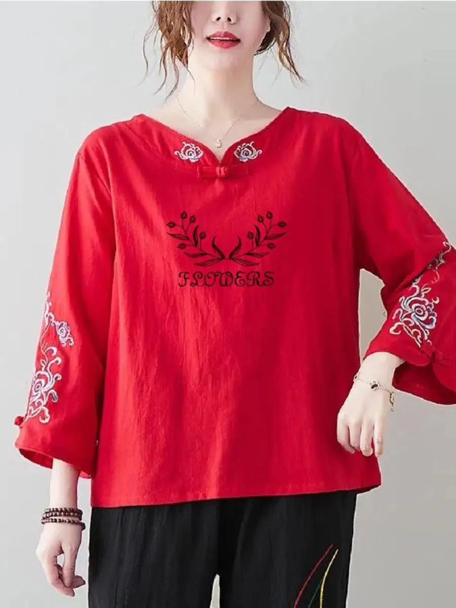 Large Size T-Shirt Women's Retro Ethnic Style Cotton Linen Printed Thin Summer Seven Sleeve Embroidery Top Cool Feeling Inner...
Large Size T-Shirt Women's Retro Ethnic Style Cotton Linen Printed Thin Summer Seven Sleeve Embroidery Top Cool Feeling Inner...