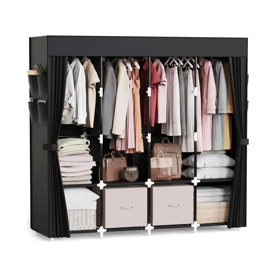 Clothes Organizer with 4 Hanging Rods, Portable Closet Wardrobe, NonWoven Fabric Cover, Large Capacity Storage for Bedroom and
Clothes Organizer with 4 Hanging Rods, Portable Closet Wardrobe, NonWoven Fabric Cover, Large Capacity Storage for Bedroom and