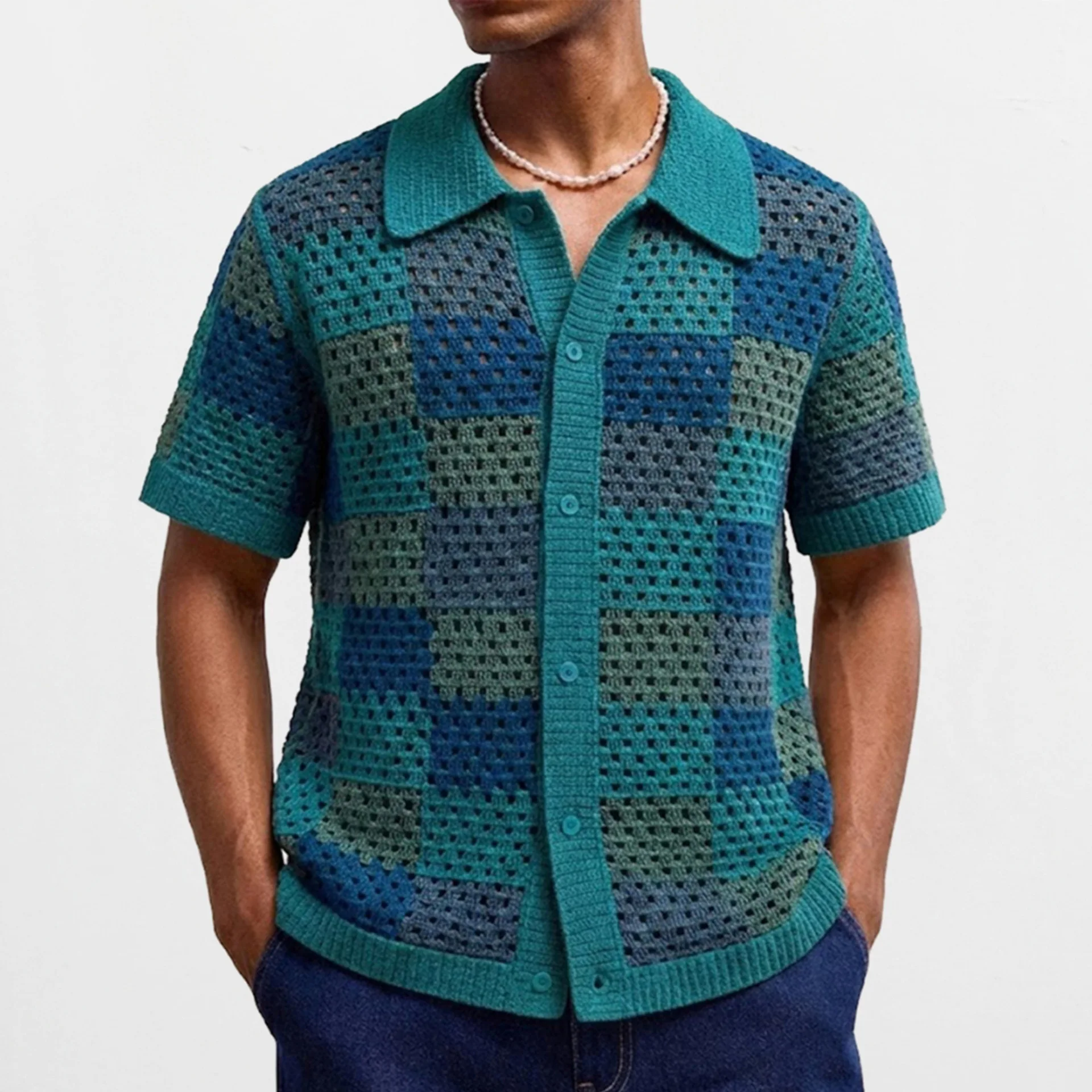 Summer Men Hollow Out Knitted Polo Shirts Short Sleeve Striped Fashion Cardigan Tops Premium Retro American High Street Knitwear
Summer Men Hollow Out Knitted Polo Shirts Short Sleeve Striped Fashion Cardigan Tops Premium Retro American High Street Knitwear