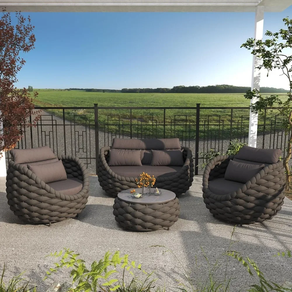 Aluminum Courtyard Furniture 4-piece Set, Woven Rope Outdoor Conversation Sofa Set Assembly, Modern Soft Cushion Armchair Set
Aluminum Courtyard Furniture 4-piece Set, Woven Rope Outdoor Conversation Sofa Set Assembly, Modern Soft Cushion Armchair Set