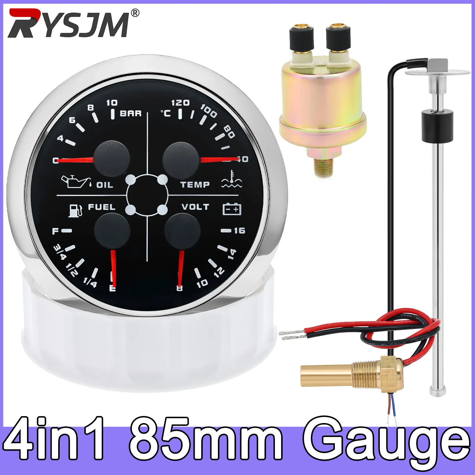 7 Colors 85MM Gauge 4IN1 Oil Pressure Gauge Fuel Level Water Temperature Meter Car Temp Sensor 10MM 1/8 NPT Fuel Levl Sensor
7 Colors 85MM Gauge 4IN1 Oil Pressure Gauge Fuel Level Water Temperature Meter Car Temp Sensor 10MM 1/8 NPT Fuel Levl Sensor