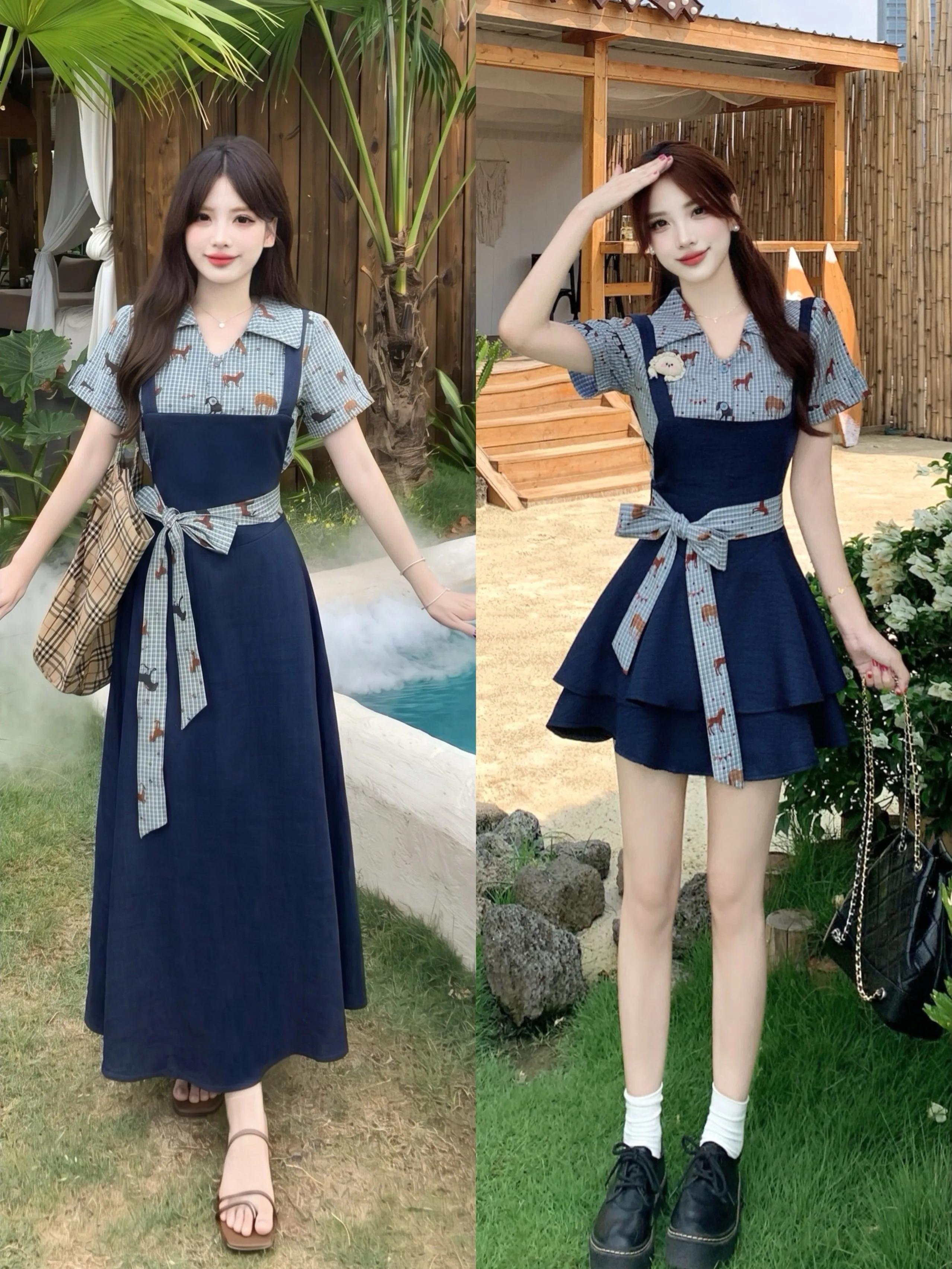 Cute Plaid Summer Top And Skirt Set for plus Size Women Korean Style Commute Loose Fit Knot V Neck a Line Skirt
Cute Plaid Summer Top And Skirt Set for plus Size Women Korean Style Commute Loose Fit Knot V Neck a Line Skirt