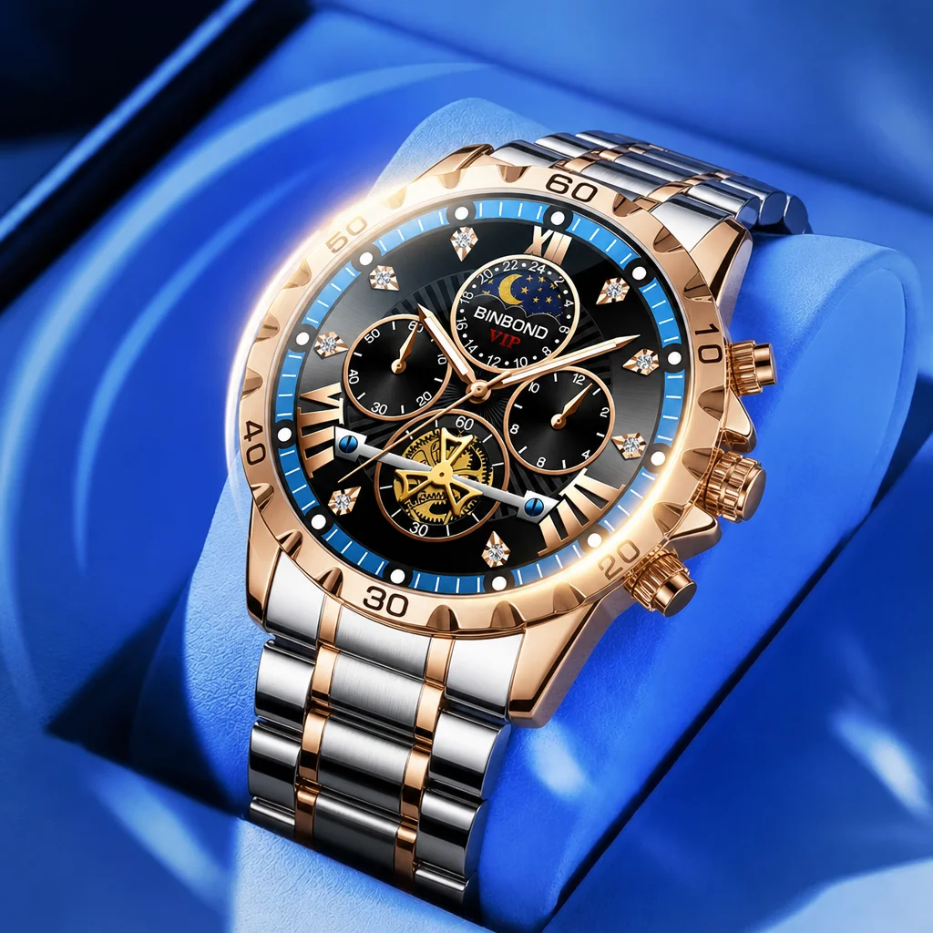 1pcs Men's Fashion Watch Double Color Strap Black Dial Blue Scale Ring Roman Numerals Moon Phase Hollow Mechanical Multi
1pcs Men's Fashion Watch Double Color Strap Black Dial Blue Scale Ring Roman Numerals Moon Phase Hollow Mechanical Multi