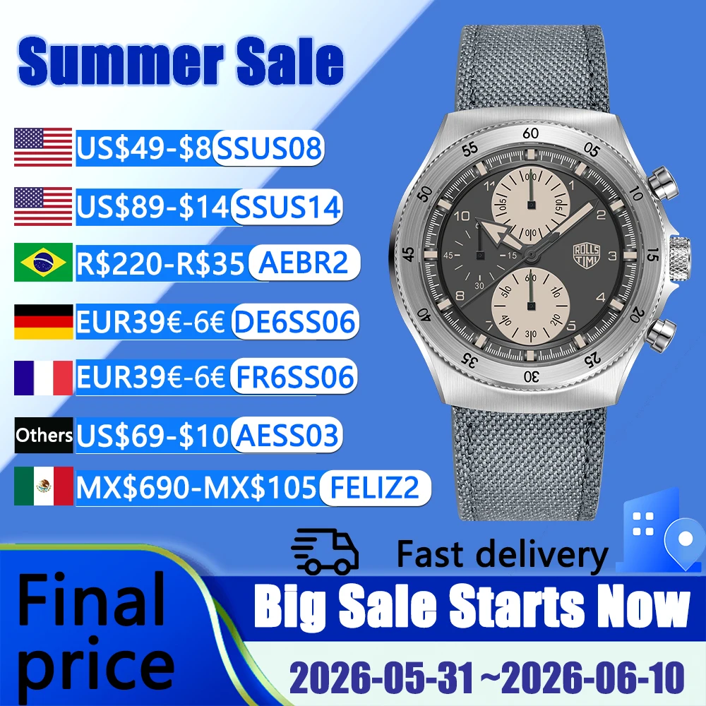 2026Rollstimi new fashion sports chronograph luxury men's quartz watch sapphire waterproof watch men's VD55Movt watch men's gift
2026Rollstimi new fashion sports chronograph luxury men's quartz watch sapphire waterproof watch men's VD55Movt watch men's gift