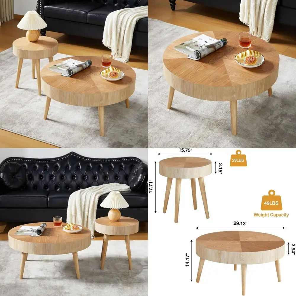 Pair of Rustic Wood Coffee Tables, Round Nesting Side Tables for Living and Bedroom Use
Pair of Rustic Wood Coffee Tables, Round Nesting Side Tables for Living and Bedroom Use