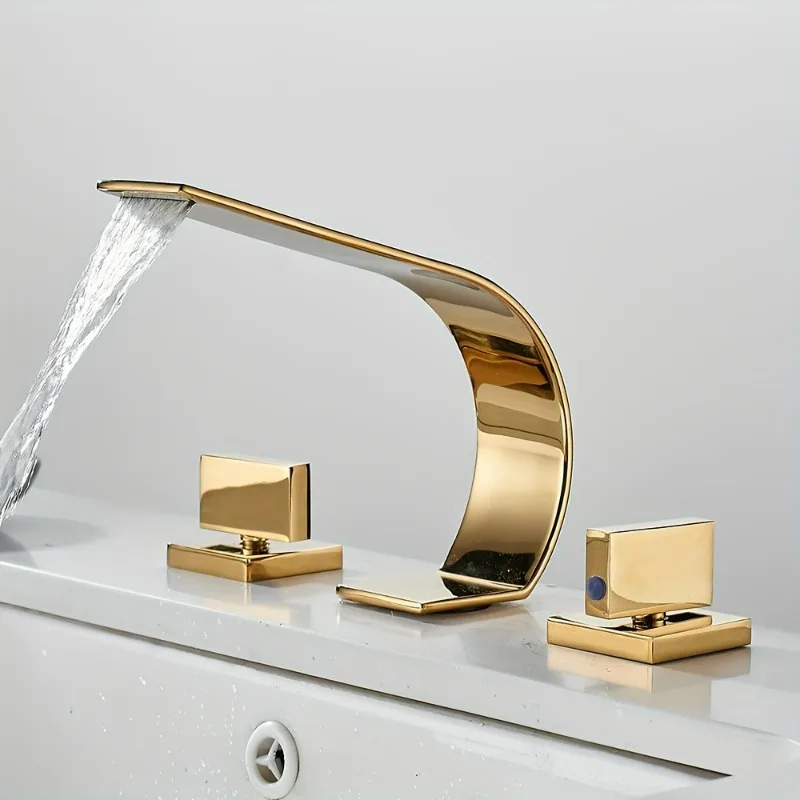 Gold Bathroom Faucet 3 Hole Gold Deck Mounted Waterfall Wide Spout Double Handles Bath Bathtub Faucet Bathroom Mixer Tap
Gold Bathroom Faucet 3 Hole Gold Deck Mounted Waterfall Wide Spout Double Handles Bath Bathtub Faucet Bathroom Mixer Tap