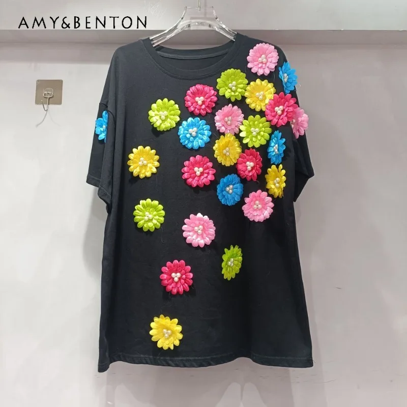 Black Top T Shirts Heavy Industry Color Flower Decoration Skinny Medium And Long T-shirt Women's 2025 New Aesthetic Clothes Tees
Black Top T Shirts Heavy Industry Color Flower Decoration Skinny Medium And Long T-shirt Women's 2025 New Aesthetic Clothes Tees