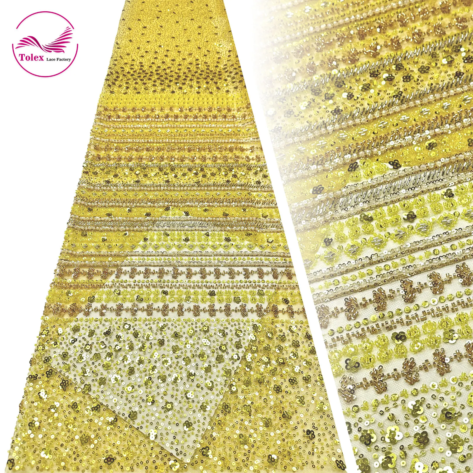 Yellow African Beaded Sequins Lace Fabric Colorful Nigerian French Sequins Tulle Mesh Lace For Wedding Dress Sewing 5 Yards
Yellow African Beaded Sequins Lace Fabric Colorful Nigerian French Sequins Tulle Mesh Lace For Wedding Dress Sewing 5 Yards