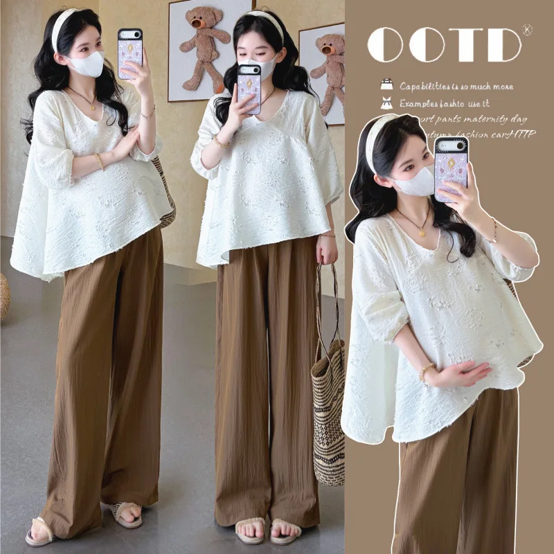 Maternity Clothes Spring Summer 2026 V Neck White Blouse And Brown Wide Leg Pants For Pregnant Women Loose Casual Daily Wear
Maternity Clothes Spring Summer 2026 V Neck White Blouse And Brown Wide Leg Pants For Pregnant Women Loose Casual Daily Wear