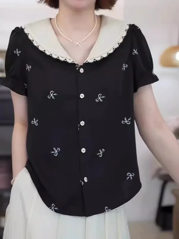 Elegant Short Sleeve Doll Collar Shirt Women's Loose Fit Beautiful Summer Top for plus Size And Plump MM Unique And Stylish
Elegant Short Sleeve Doll Collar Shirt Women's Loose Fit Beautiful Summer Top for plus Size And Plump MM Unique And Stylish