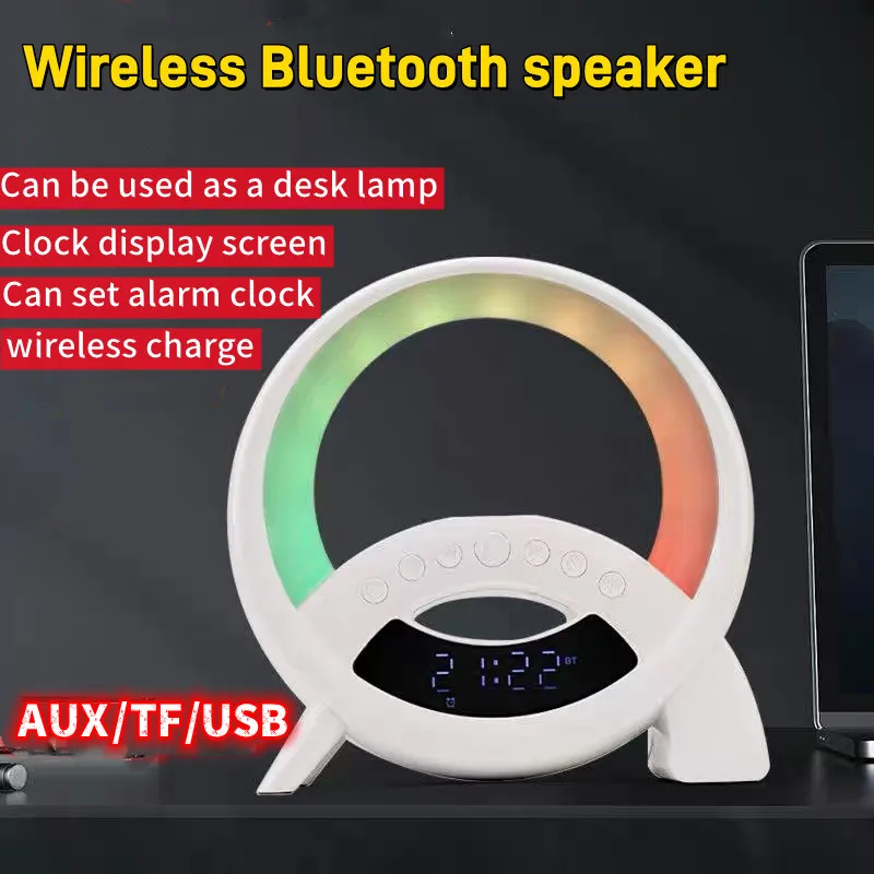 Красочный свет, беспроводное зарядное устройство для динамика Bluetooth, портативное с длительным аккумулятором, будильник, автоматический светильник для динамика
Красочный свет, беспроводное зарядное устройство для динамика Bluetooth, портативное с длительным аккумулятором, будильник, автоматический светильник для динамика