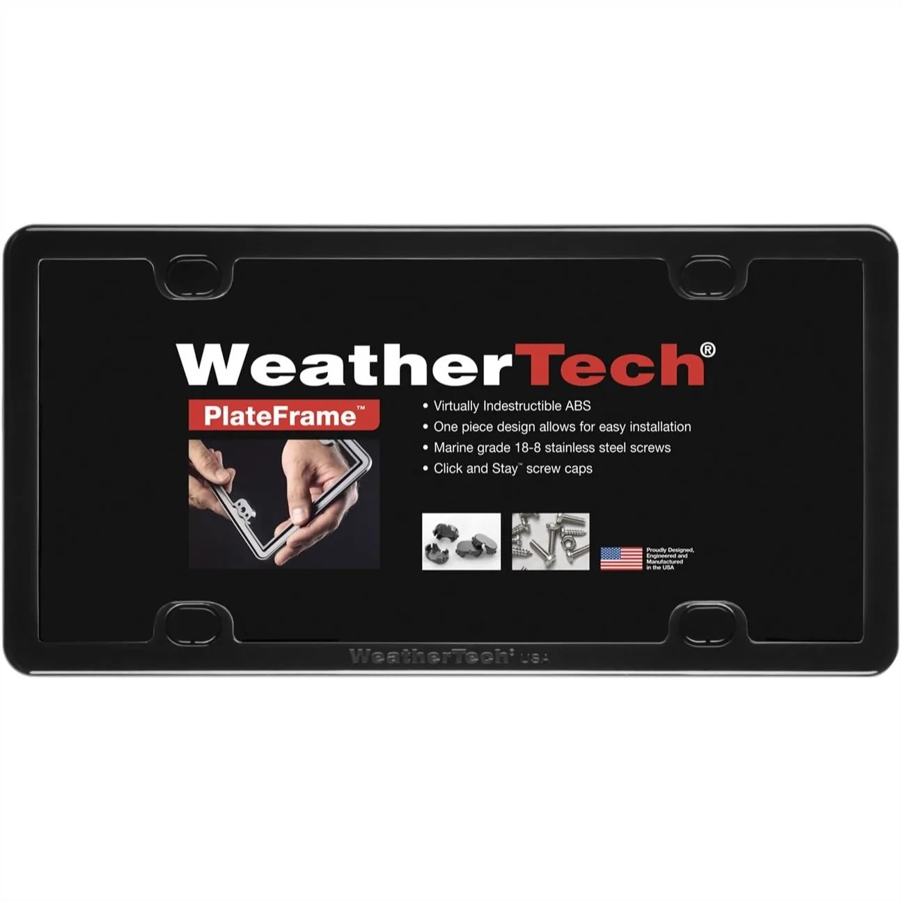 Weather-Resistant Low Profile License Plate Frame - Black, Solid One-Piece Design with Marine Grade Screws
Weather-Resistant Low Profile License Plate Frame - Black, Solid One-Piece Design with Marine Grade Screws