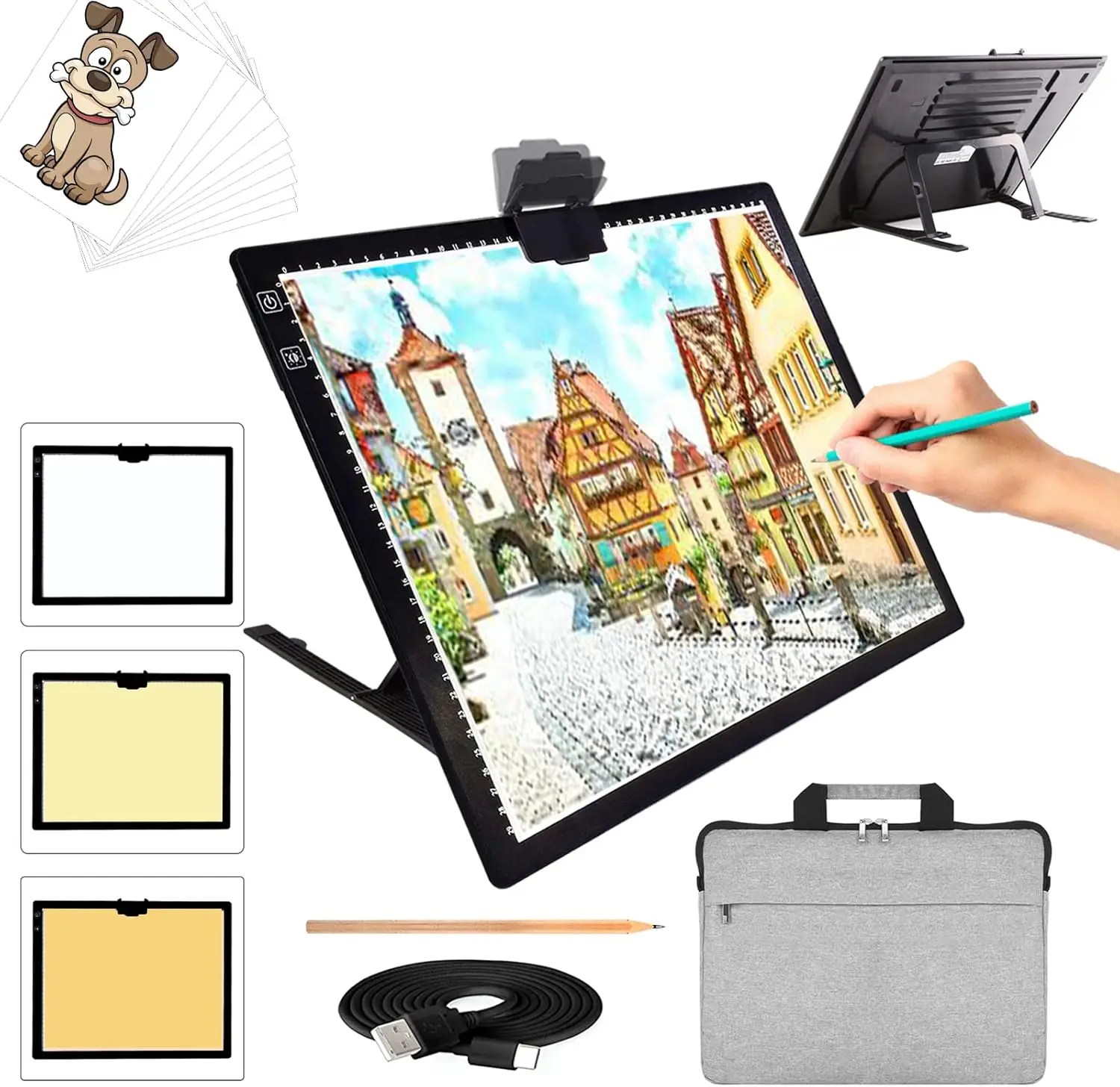 A3 LED Light Pad with Carry Bag, Wireless Rechargeable Light Board with Stand and Top Magnetic Clip, 3 Colors Stepless Dimmable
A3 LED Light Pad with Carry Bag, Wireless Rechargeable Light Board with Stand and Top Magnetic Clip, 3 Colors Stepless Dimmable