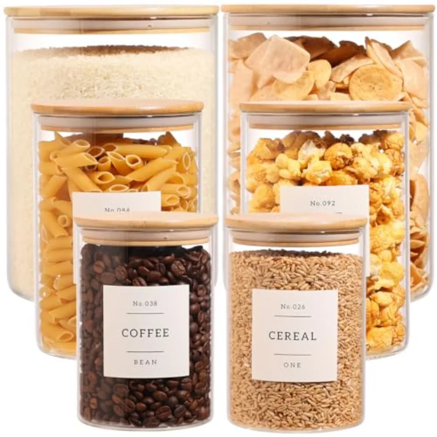 Curated Picks 6-Pack Borosilicate Glass Storage Jars with Bamboo Lids + 32 Pre-Printed Pantry Labels Included, BPA-Free Thicken
Curated Picks 6-Pack Borosilicate Glass Storage Jars with Bamboo Lids + 32 Pre-Printed Pantry Labels Included, BPA-Free Thicken