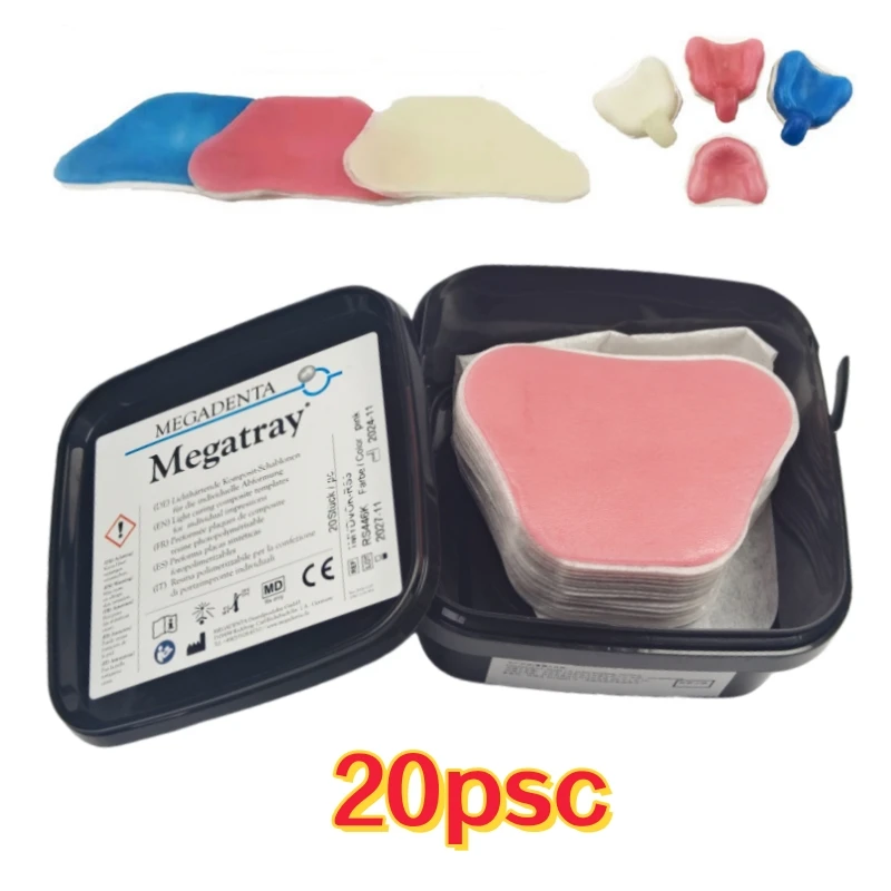MEGATRAY 20Pcs/Box Dental Lab Light Curing Model Material Tray ndividual Custom Mold Tray Material Resin Base Plate Pink/White
MEGATRAY 20Pcs/Box Dental Lab Light Curing Model Material Tray ndividual Custom Mold Tray Material Resin Base Plate Pink/White