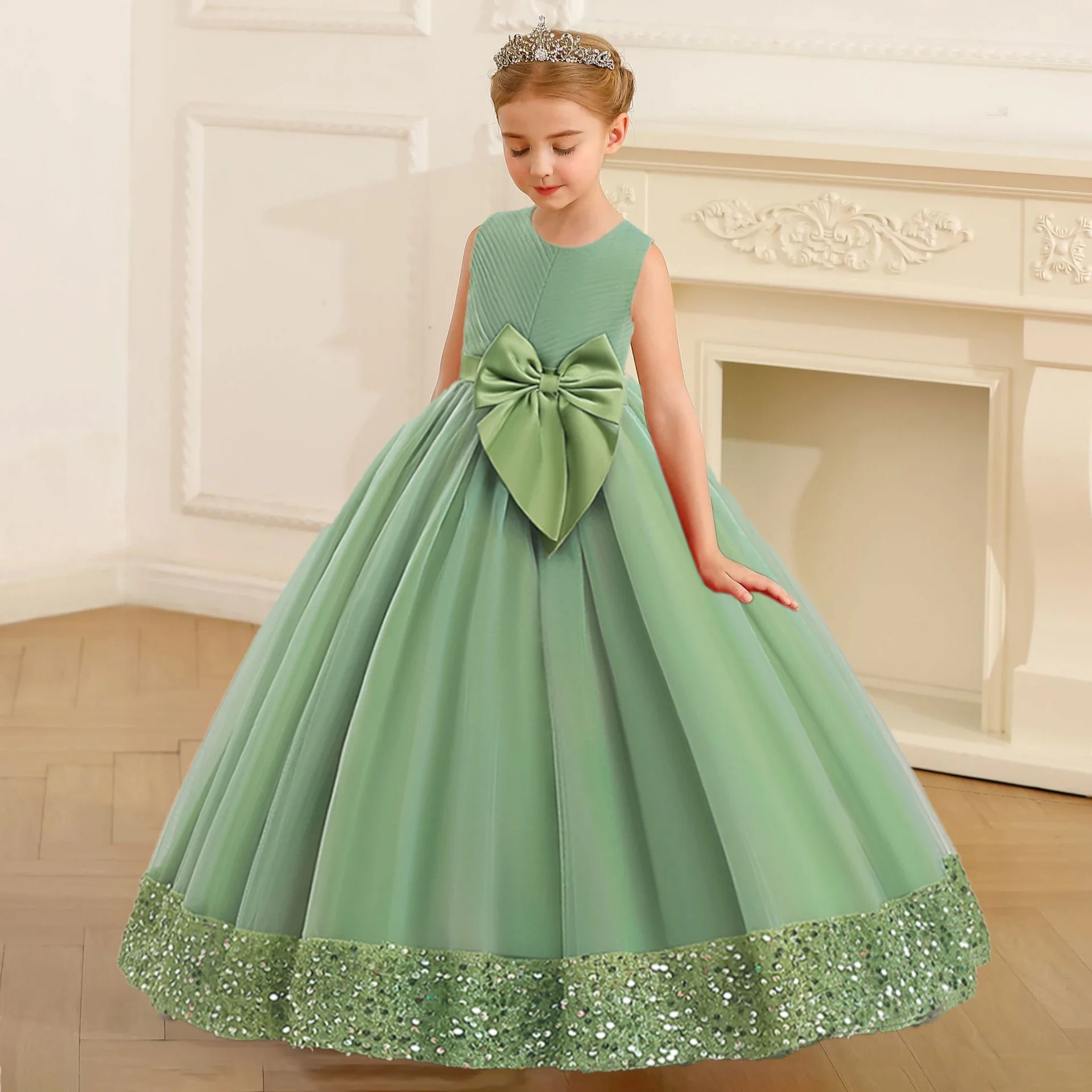 Girls' Green Sleeveless Flower girl dress Princess Dress with Big Bow & Sequin Ball Gown for Weddings Birthday Parties
Girls' Green Sleeveless Flower girl dress Princess Dress with Big Bow & Sequin Ball Gown for Weddings Birthday Parties