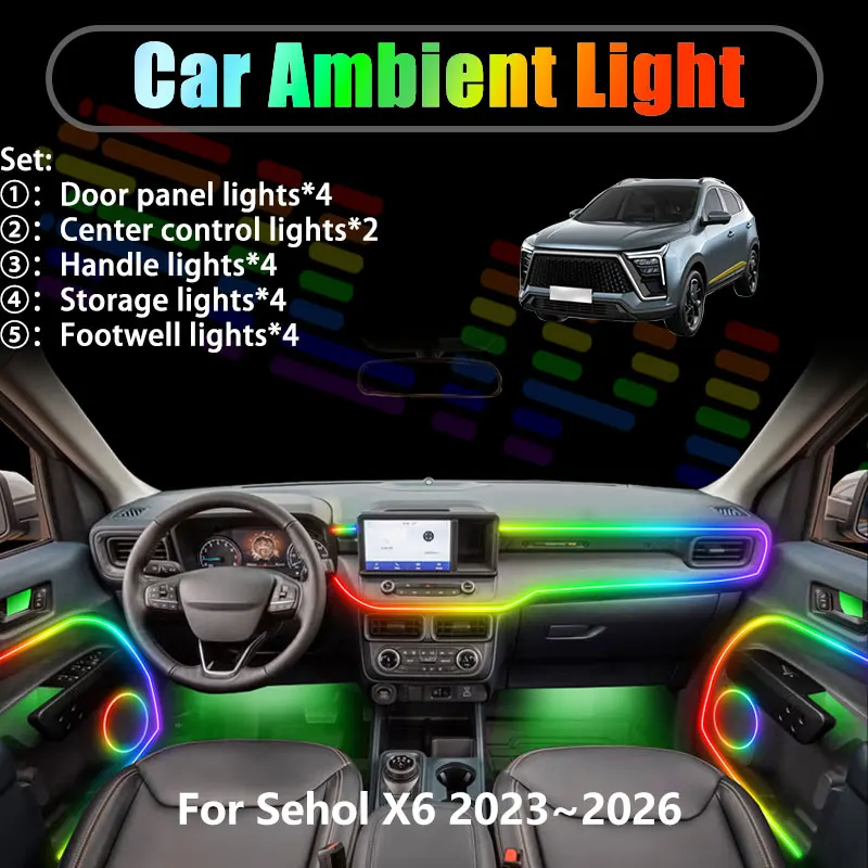 Светодиодная подсветка салона автомобиля (2/18 в 1) для Sehol X6 2023~2026, JAC JS5, KMC, USB RGB, с функцией стримера
Светодиодная подсветка салона автомобиля (2/18 в 1) для Sehol X6 2023~2026, JAC JS5, KMC, USB RGB, с функцией стримера