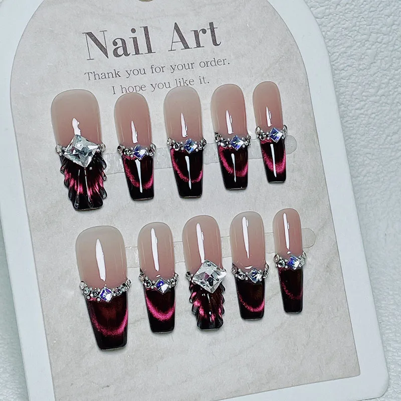 10pcs Handmade Press On Nails Purple Burst Glitter Broken Diamond Cat Eye Blush Fake Nail for Women&Girl Removable Wearable Nail
10pcs Handmade Press On Nails Purple Burst Glitter Broken Diamond Cat Eye Blush Fake Nail for Women&Girl Removable Wearable Nail