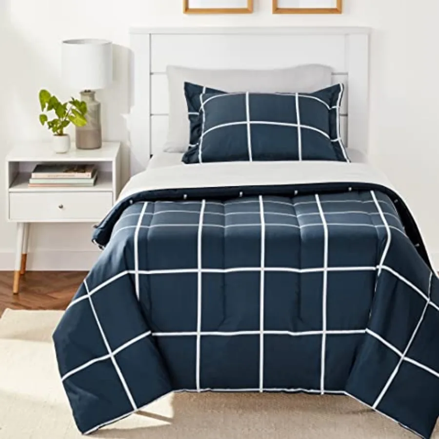 5-Piece Set with Sheets Bed-in-a-Bag Navy with Grey Plaid Bedding
5-Piece Set with Sheets Bed-in-a-Bag Navy with Grey Plaid Bedding