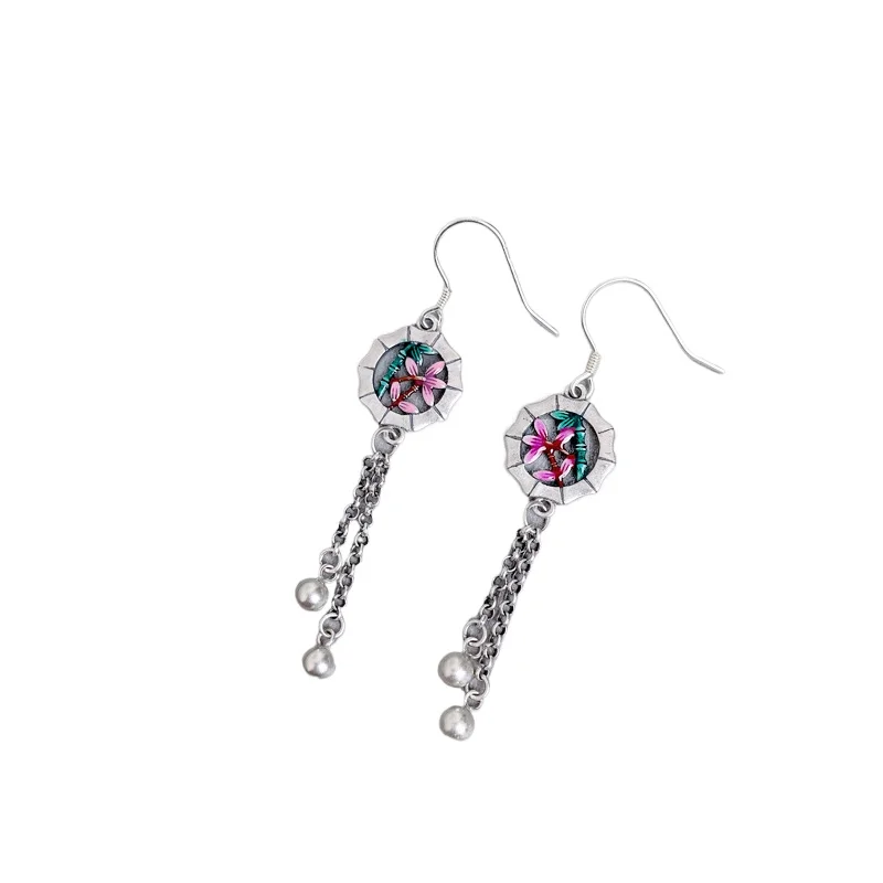 925 Sterling Silver Enamel Flowers Bamboo Hanging Earrings Ethnic Vintage Long Tassel Earrings Ear Jewelry Gift for Women EH191
925 Sterling Silver Enamel Flowers Bamboo Hanging Earrings Ethnic Vintage Long Tassel Earrings Ear Jewelry Gift for Women EH191