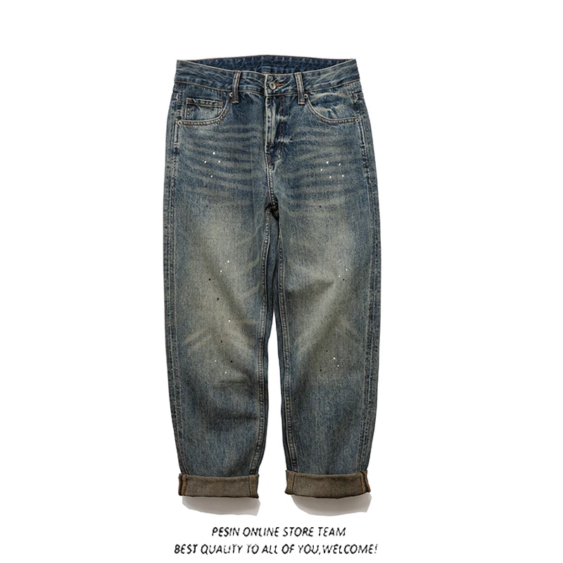 Retro American Handmade Splashed Ink Jeans Men's Casual Straight Leg Slim Fit Denim Pants Washed Cotton 100%
Retro American Handmade Splashed Ink Jeans Men's Casual Straight Leg Slim Fit Denim Pants Washed Cotton 100%